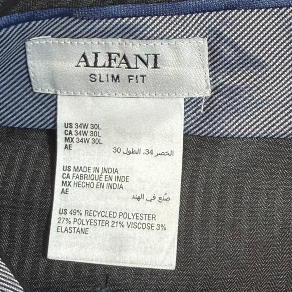 Alfani Dress Pants Mens 34W 30L Blue Slim Fit Flat Front - Picture 3 of 10
